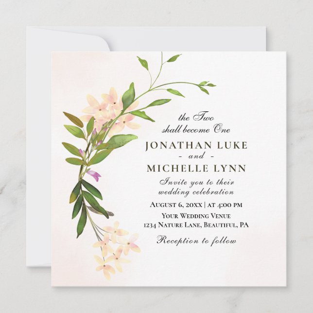 Blush Pink Botanical Floral Christian Wedding Invitation (Front)