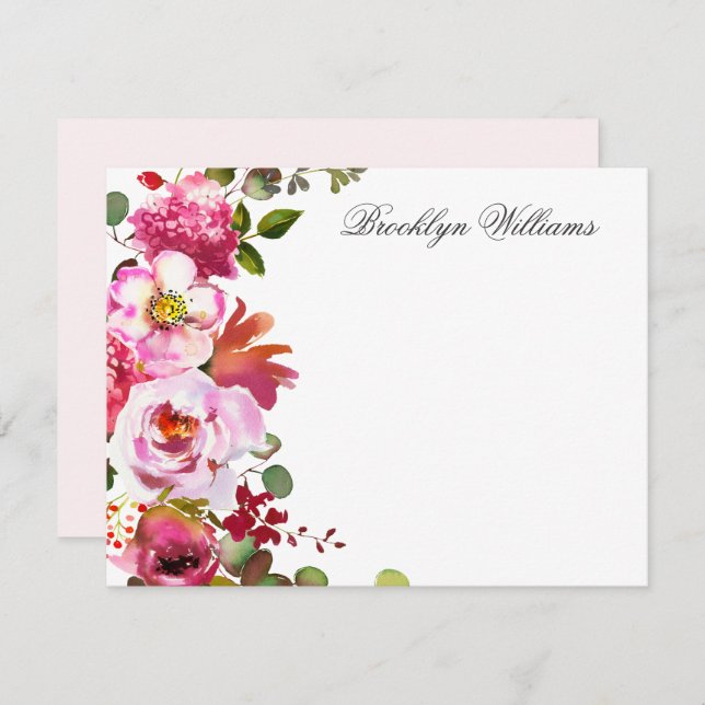 Blush Pink Botanical Floral Personalised Note Card (Front/Back)