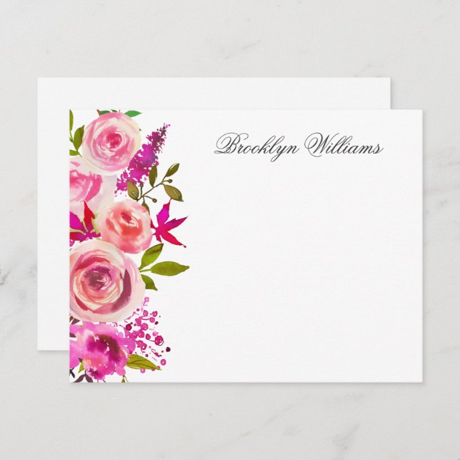 Blush Pink Botanical Floral Personalised Note Card (Front/Back)