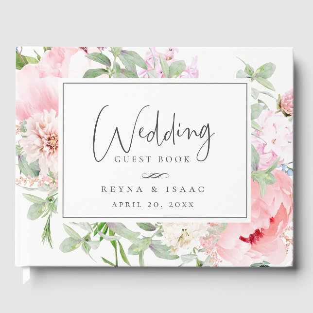 Blush Pink Botanical Floral Wedding Guest Book (Front)