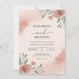 Blush Pink Botanical Floral Wedding Invitation