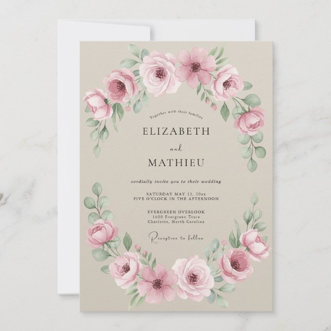 Blush Pink Botanical Romance Wedding Invitation (Front)