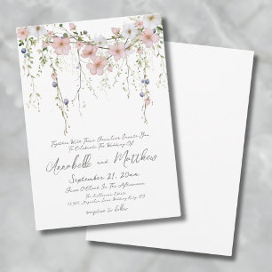 Blush Pink Botanical Watercolor Wildflower Wedding Invitation