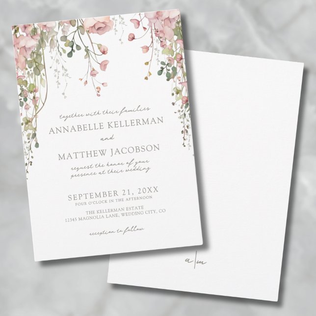 Blush Pink Botanical Watercolor Wildflower Wedding Invitation (Blush Pink Botanical Watercolor Wildflower Wedding Invitation)