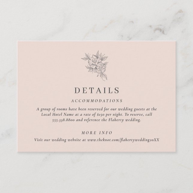 Blush Pink Botanical Wedding Details  Enclosure Card (Front)