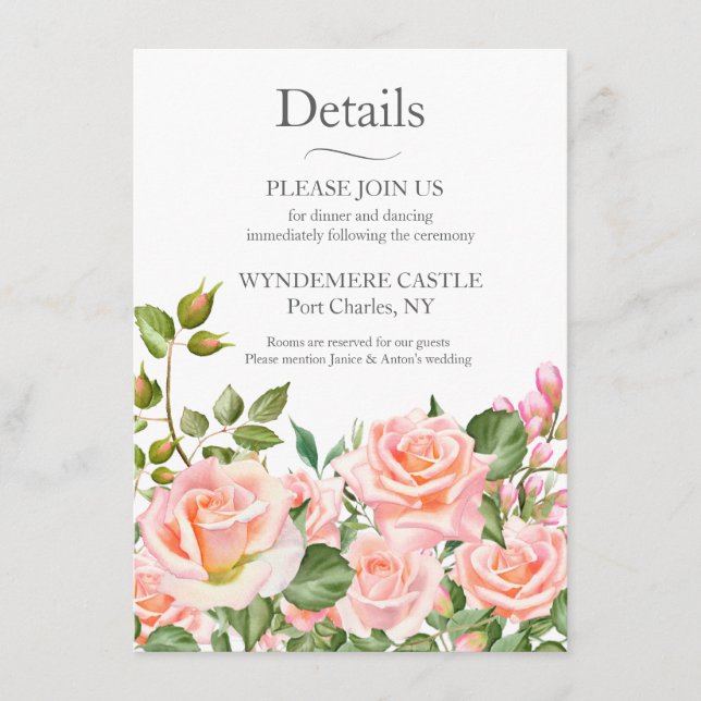 Blush Pink Botanical  Wedding QR Code  Enclosure Card (Front)