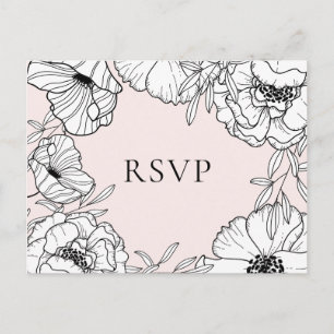 Blush Pink Botanical Wedding RSVP Postcard II