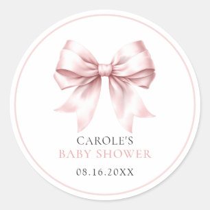 Blush Pink Bow Baby Girl Baby Shower Classic Round Sticker