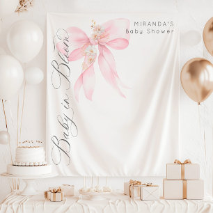 Blush pink Bow Baby in Bloom floral Baby Shower Tapestry