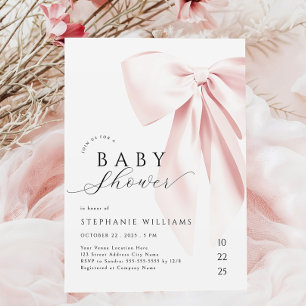 Blush Pink Bow Baby Shower Invitation