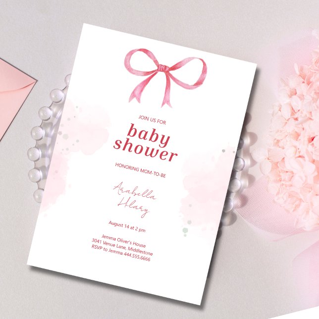 Blush Pink Bow Baby Shower Invitation (Creator Uploaded)
