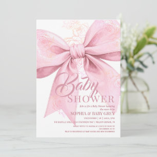 Blush Pink Bow Baby Shower Invitation