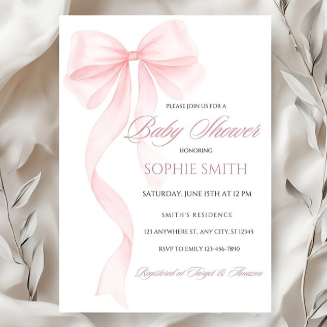 Blush Pink Bow Baby Shower Invitation Editable (Creator Uploaded)