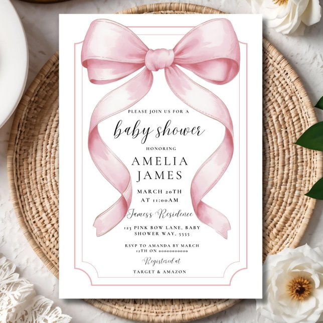 Blush Pink Bow Baby Shower Invitation Editable Ele (Creator Uploaded)