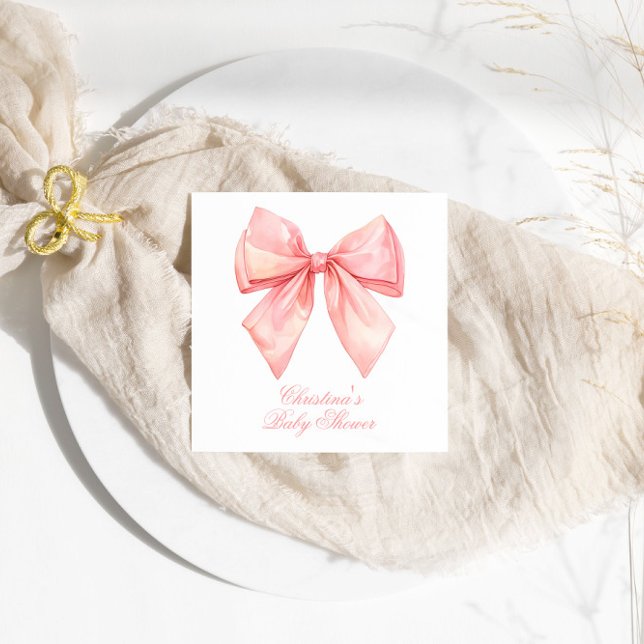 Blush Pink Bow Baby Shower Napkin (Creator Uploaded)