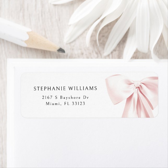 Blush Pink Bow Baby Shower return address (Insitu)