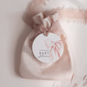 Blush Pink Bow Baby Shower Rounded Favour Tags