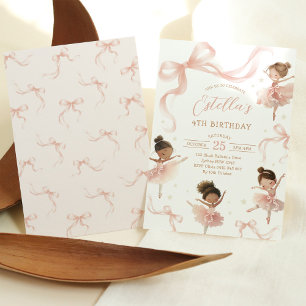 Blush Pink Bow Ballerina Birthday Invitation