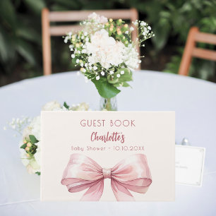 Blush pink bow beige cream Baby Shower Guest Book
