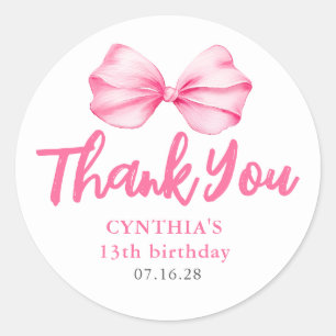 Blush Pink Bow Birthday Favours Thank You Classic Round Sticker