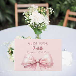 Blush pink bow birthday guest book