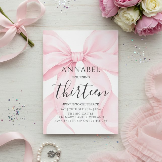 Blush Pink Bow Birthday Invitation (Creator Uploaded)