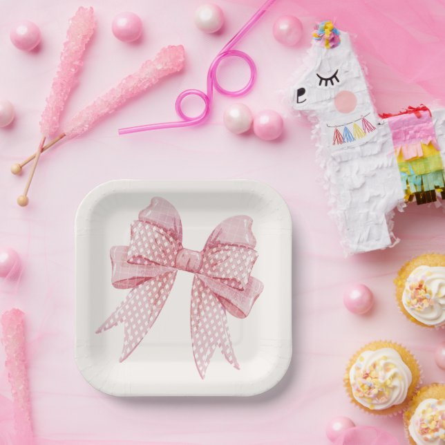 Blush Pink Bow Birthday  Paper Plate (Party)