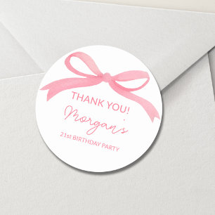 Blush Pink Bow Birthday Party Cute Classic Round Sticker