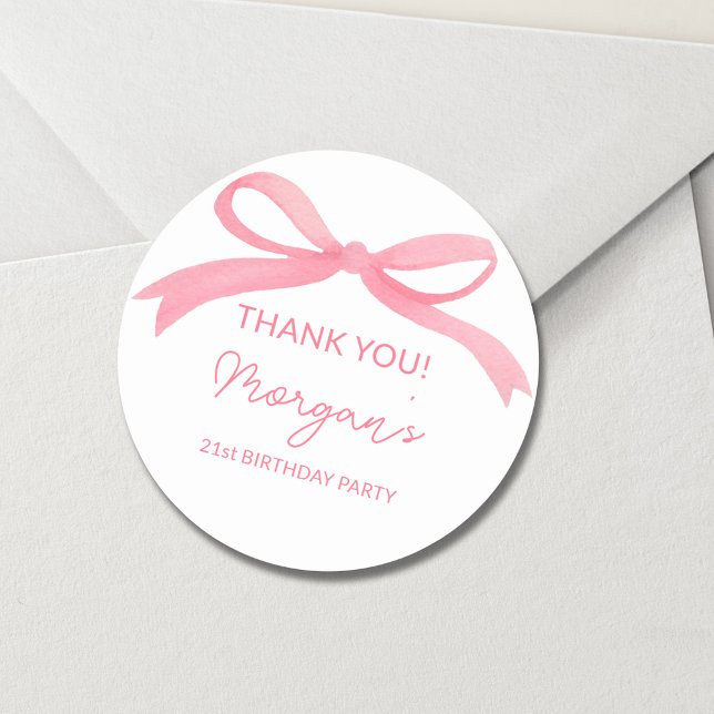Blush Pink Bow Birthday Party Cute Classic Round Sticker (Creator Uploaded)