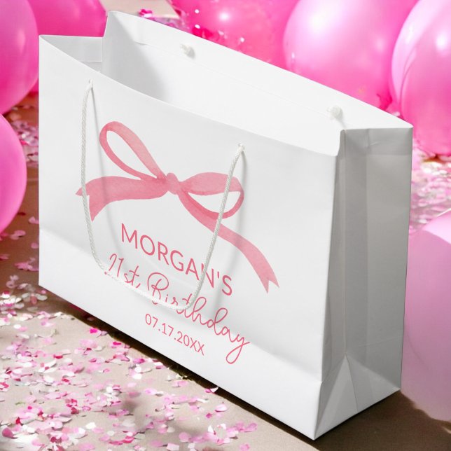 Blush Pink Bow Birthday Party Cute Name Large Gift Bag (Creator Uploaded)