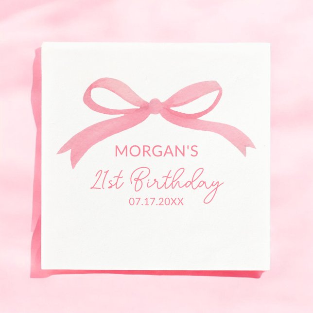 Blush Pink Bow Birthday Party Cute Name Napkin (Creator Uploaded)