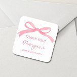 Blush Pink Bow Birthday Party Cute Square Sticker<br><div class="desc">Add a sweet finishing touch to your celebration with our Blush Pink Bow Birthday Party Cute Classic Sticker. Featuring a lovely blush pink background and a charming bow design, these stickers are perfect for sealing invitations, decorating party favours, or personalising thank-you notes. The elegant and playful design adds a whimsical...</div>