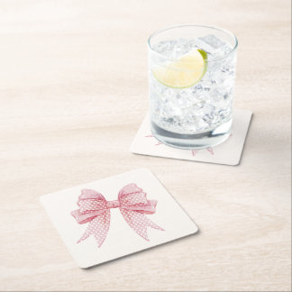 Blush Pink Bow Birthday  Square Paper Coaster