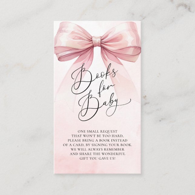 Blush Pink Bow Books For Baby Baby Shower Enclosure Card (Front)