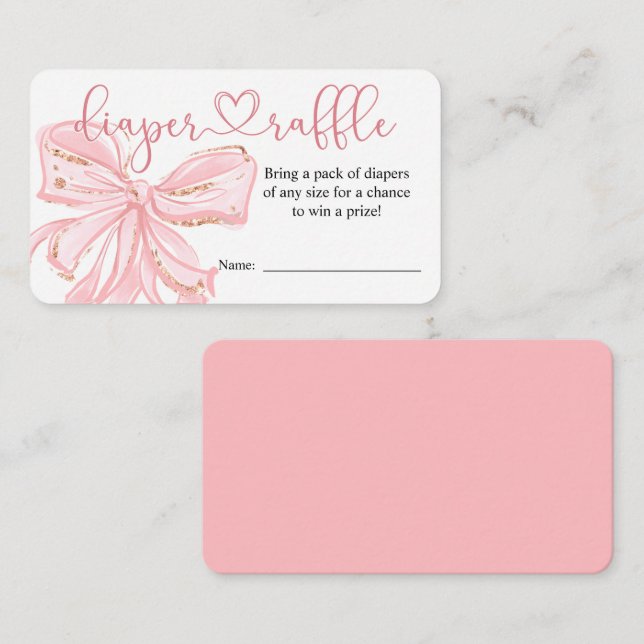Blush Pink Bow Boy Baby Shower Diaper Raffle Card (Front/Back)