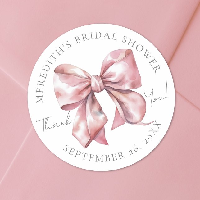 Blush Pink Bow Bridal Shower Classic Round Sticker (Blush Pink Bow Bridal Shower Classic Round Sticker)