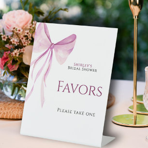 Blush Pink Bow Bridal Shower Favors Pedestal Sign