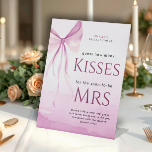 Blush Pink Bow Bridal Shower Guess How Many Kisses Pedestal Sign