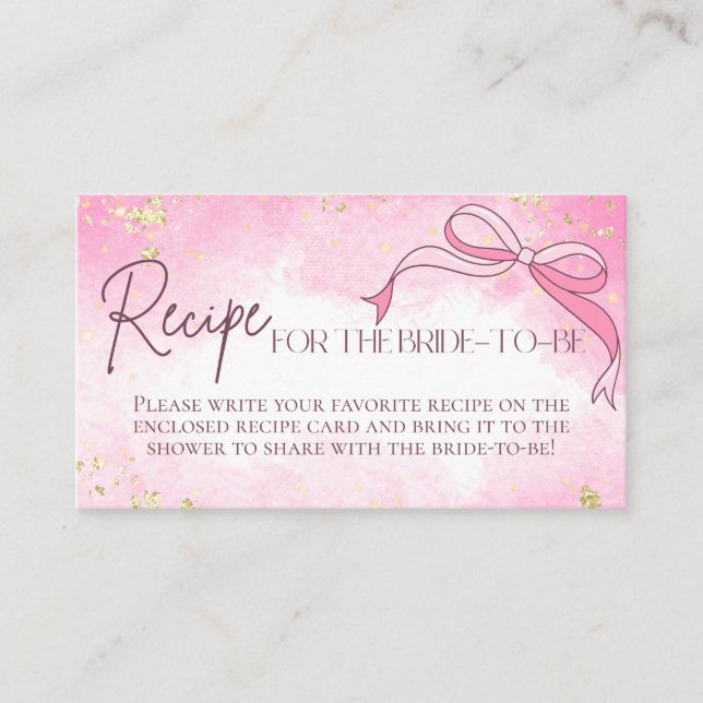 Blush Pink Bow Bridal Shower Recipe Request Enclosure Card (Front)