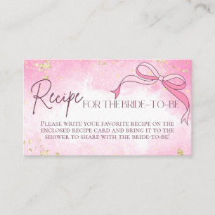 Blush Pink Bow Bridal Shower Recipe Request Enclosure Card