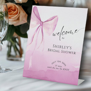 Blush Pink Bow Bridal Shower Welcome Pedestal Sign