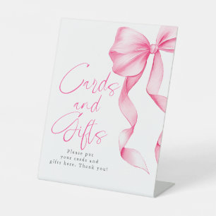 Blush Pink Bow Cards and Gifts Bridal Shower Pedestal Sign