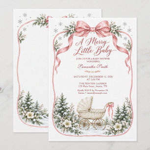 Blush Pink Bow Christmas Carriage Baby Shower Invitation