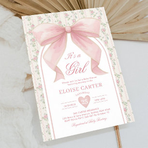 Blush Pink Bow Coquette Girl Baby Shower Invitation