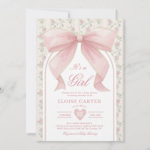 Blush Pink Bow Coquette Girl Baby Shower Invitation