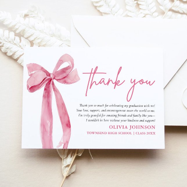 Blush Pink Bow  Coquette Graduation Thank You Card (Creator Uploaded)