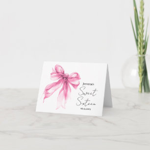 Blush Pink Bow Coquette Script Sweet 16 Thank You  Card