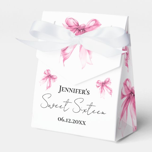 Blush Pink Bow Coquette Script Sweet 16 Thank You  Favour Box (Front Side)