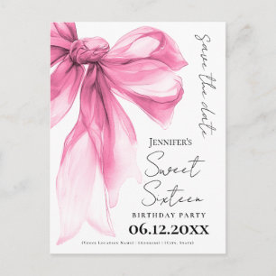 Blush Pink Bow Coquette Sweet 16 Save the Date  Postcard