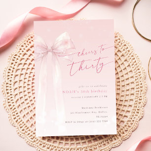 Blush Pink Bow Coquette Winter Girls 30th Birthday Invitation